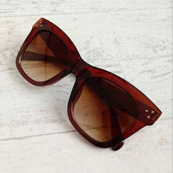 New Women's Oversized Amber Colored Cat Eye Sunglasses - Picture 5 of 6